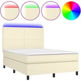 vidaXL Box spring postelja z vzmetnico LED krem 140x190cm umetno usnje, (20895815) | Shoptok.si
