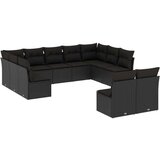 vidaXL Vrtna sedežna garnitura 11-delna z blazinami črn poli ratan | Shoptok.si