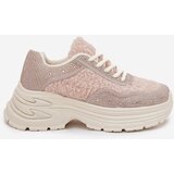 Boto Women's Sneakers With Rhinestones And Sheepskin Light Beige Zarika | Shoptok.si