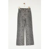 Trendyol Multicolored Leopard Print High Waist Straight Jeans