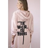 Kesi Sweatshirt with "The World is Yours" print in dark powder pink | Shoptok.si