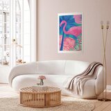  Plakat - Pink Flamingo - abstract flamingo against a background of palm trees and ice cubes 40x60 Bez okvira s margom | shoptok.hr