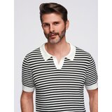 Ombre Men's knitted buttonless polo shirt with navy stripes - black and white | Shoptok.si