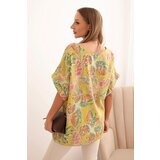Kesi Włoski Women's cotton blouse with butterfly motif and short sleeves kiwi | shoptok.hr