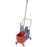 eurokraft pro Komplet čistilnih vozičkov iz nerjavečega jekla, komplet z 2 x 25-l vedrom z ožemalom za mope, kovinska kolesa in mop | Shoptok.si
