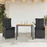  3-dijelni vrtni blagovaonski set s jastucima od poliratana crni Crna Dužina stola 90 cm | shoptok.hr
