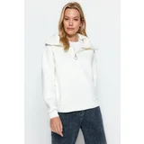 Trendyol Ecru Zipper Standing Collar Thick Fleece Inside Regular Fit Knitted Sweatshirt