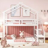 Möbrio Dvonadstropna postelja iz masivnega borovega lesa s stopnicami in rešetkami - 90x200 cm - bela, (22060392) | Shoptok.si