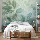  Foto tapeta - Large Leaves in Shades of Green-Mint: Botanical Motif 500x350 | shoptok.hr