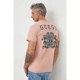 Guess Bombažna kratka majica moški, roza barva