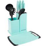 Kondela TEMPO-KAHON, set nožev in kuhinjskega orodja, 10 kos, v stojalu, neomint | Shoptok.si