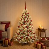  Umjetno božićno drvce s kuglicama 150 cm 150 LED lampica - Zelena i bijela 150 cm s LED-ima i crvenim lopticama | shoptok.hr