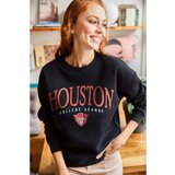 Olalook Women's Black Houston Printed Raised Sweatshirt Cene