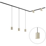 QAZQA Modern railsysteem zwart met 3 hanglampen en 2 spots beige 1-fase - Iconic Holt Rondoo Up Cene