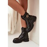 Boto Lacquered ankle boots workers women's with golden detail insulated black Fiorena | Shoptok.si