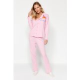 Trendyol Pink Cookie Printed Shirt-Pants and Knitted Pajamas Set Cene