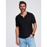 Ombre Men's knitted unbuttoned polo shirt - black | Shoptok.si