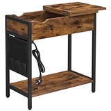 Songmics Stranska mizica Zložljiva nočna omarica z režami Zložljiva mizica s polico in vrečko iz blaga za dnevno sobo, spalnico Vintage Rjava Črna LET311B01, (21292893) Cene