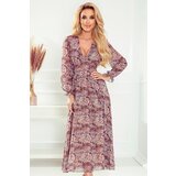 Numoco 378-1 MIDI chiffon dress - brown BOHO pattern | shoptok.hr