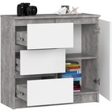 AKORD Jerry Komoda, 1 Vrata In 3 Predali, Beton/Bela, (5000332318) | Shoptok.si