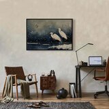  Slika - Herons over a winter pond - Japanese-style illustration in dark colours 120x80 U crnom drvenom okviru | shoptok.hr