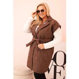 Kesi Włoski Plus Size women's quilted vest with belt and collar chocolate | Shoptok.si