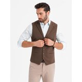 Ombre Fitted men's structured knit vest with lapels - brown | Shoptok.si