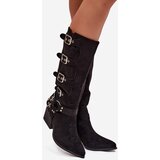 Boto Cowboy Boots with Block Heel with Buckles Black Fivelle | shoptok.hr