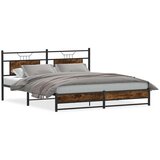 Maison Chic Kovinski Posteljni okvir - Dvoposteljna postelja - Zakonska postelja brez vzmetnice dimljen hrast 180x200cm, (21692989) | Shoptok.si