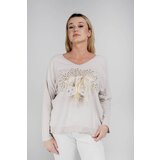 New collection Beige blouse with a print with an admixture of linen | shoptok.hr