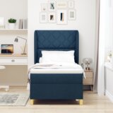 Box Spring Krevet s Madracem - Plava - 90x190 cm - Tkanina | shoptok.hr