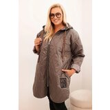 Kesi Włoski Women's Plus Size quilted jacket with a hood and the inscription HOPE cappuccino | Shoptok.si