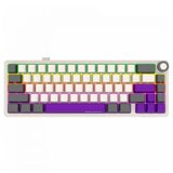 Lorgar Wireless mechanical gaming keyboard Pro, 2.4 GHz, BT, RGB Backlight, 16 modes, 66 keys, 50M presses, linear Toxic Purple switches, multimedia knob, built-in 3750 mAh battery, Hot Swap, Gasket mount, spring cable 2.3m, beige grey purple | ePonuda.com