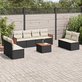 Maison Chic Seti vrtnega pohištva - Vrtna garnitura - Vrtni pohištvo set 9-delna z blazinami črn poli ratan, (21798339) | Shoptok.si