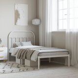 Maison Chic Kovinski Posteljni okvir - Dvoposteljna postelja - Zakonska postelja z vzglavjem bel 100x190 cm, (21693149) | Shoptok.si
