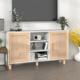 vidaXL Komoda bela 105x30x60 cm trdna borovina in naravni ratan Cene