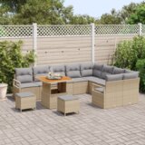  Set od 12 dijelova vrtne sofe s jastučićima bež poli ratan akacija | shoptok.hr