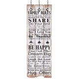 Zidna vješalica za kapute sa 6 kuka "FAMILY RULES" 120 x 40 cm | shoptok.hr