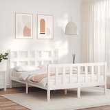 Maison Chic Posteljni okvir - Dvoposteljna postelja - Zakonska postelja z vzglavjem bel trden les-J15793, (21760451) | Shoptok.si