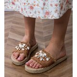 Gemre Brown woven espadrille slides with walrus shells | shoptok.hr