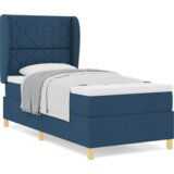 Box Spring Krevet s Madracem - Plava - 90x190 cm - Tkanina | shoptok.hr