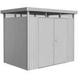 BIOHORT HighLine Spremište H2 (Metalik srebrne boje, Dvostruka vrata, Vanjska širina uklj. krovni prevjes: 275 cm, Vanjska dubina uklj. krovni prevjes: 195 cm, Čelik) | shoptok.hr