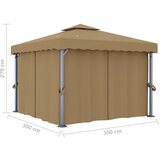  Sjenica sa zastorom 3 x 3 m smeđe-siva aluminijska | shoptok.hr