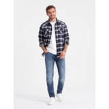 Ombre Men's checkered flannel shirt with pockets - navy blue and red | Eponuda.ba