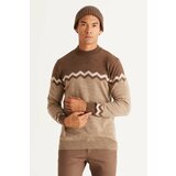 AC&Co / Altınyıldız Classics Men's Brown-beige Standard Fit Regular Cut Half Turtleneck Zigzag Pattern Knitwear Sweater. Cene