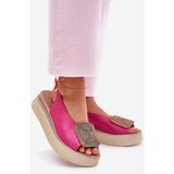Zazoo 1786 Leather Women's Sandals On Platform With Decoration Fuchsia | Shoptok.si