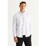 ALTINYILDIZ CLASSICS Men's White-Black Slim Fit Slim Fit Hidden Button Collar Cotton Printed Shirt