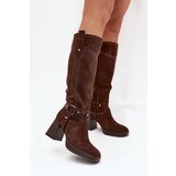 Boto Warm women's heeled boots with stitching chocolate Alessara | shoptok.hr