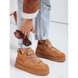 DStreet Sneakersy damskie z futerkiem na platformie kamelowe Cene