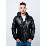 Glano Men's Leatherette Hooded Jacket - Black | Shoptok.si